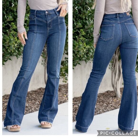 Judy Blue Denim - Judy Blue Carson City Flare Jeans High Waisted Front Seams Size 28